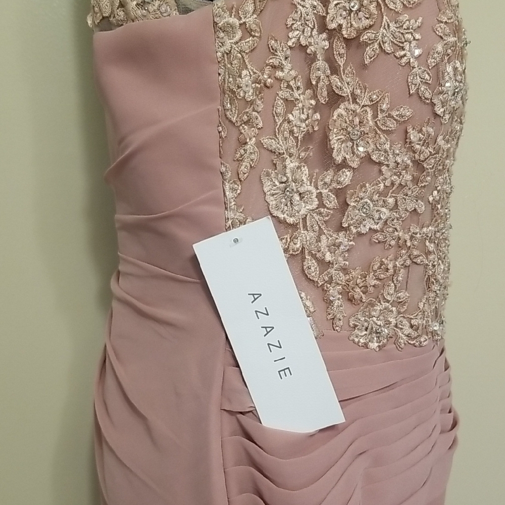 NWT AZAZIE Libby Dusty Rose A-Line Sequins Chiffon Floor-Length Dress Wedding 14 - Picture 13 of 16